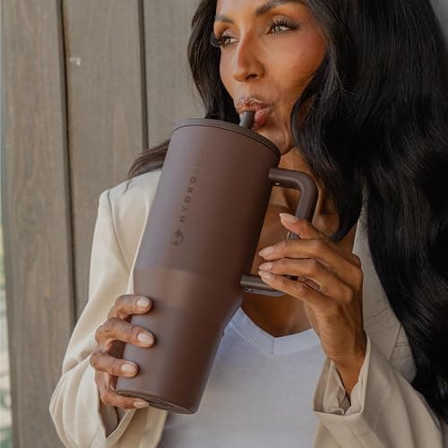 HydroJug Traveler 40oz, Insulated Tumbler with Handle & Straw, Chestnut | Triple wall insulated, flip straw lid, leak-resistant, stainless steel, cup holder friendly, BPA-free, dishwasher safe thumbnail 2