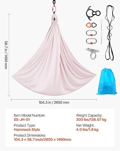 VEVOR Sensory Swing for Kids & Adults, Maximum 300 lbs Load Aerial Silk, Indoor & Outdoor Double Layer Therapy Cuddle Swing with 360° Swivel Hanger, Calming Compression Therapy Swing Hammock, Ash Powder thumbnail 3