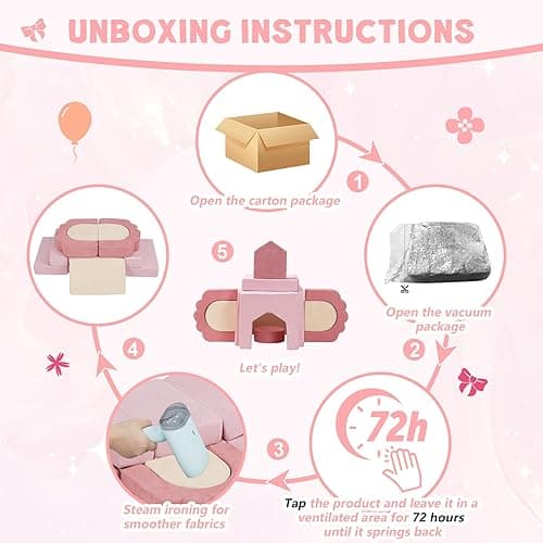 MOOZHEALTH 13 Pieces Foam Climbing Blocks for Toddlers 1-3|Floral Baby Soft Play Gym,Kids Indoor Crawing Climbers & Play Structures for Bedroom,Livingroom & Playroom,Pink & Beige - Pink+beige thumbnail 6