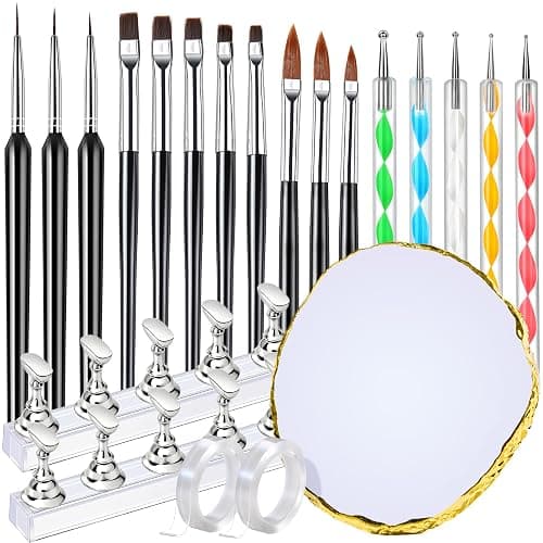 FANDAMEI Nail Art Brushes, Nail Art Tools, Nail Design Tools, Nail Brush Set With Nail Stand, Nail Holder For Painting Nails, 11PCS Nail Brushes For Nail Art, 5PCS Nail Dotting Tool, Nail Art Palette - Image 1