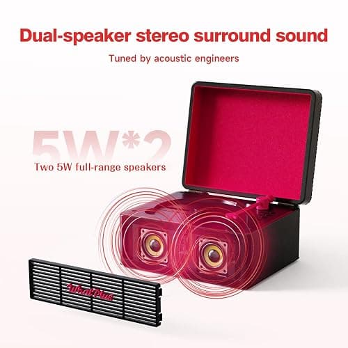 WhatPlus CD Player with Bluetooth Speakers, App Control, Magnetic Display | Color: Black and Pink. High-fidelity sound with a retro desktop design, ideal for home decor and gifting. thumbnail 3