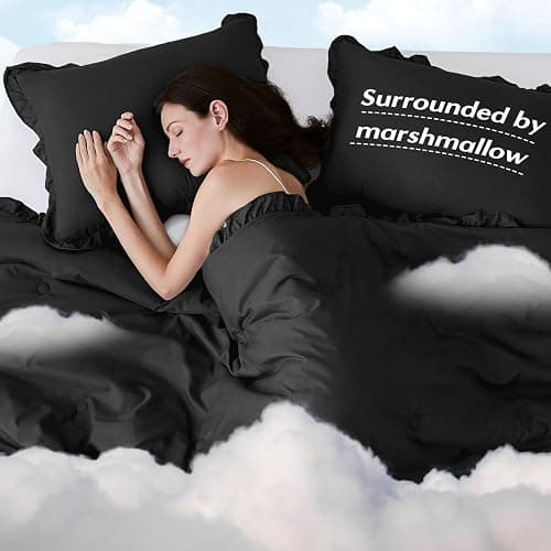 HARBOREST Full Comforter Set Black - Ruffle Bedding for All Seasons, 3 Pieces Shabby Chic Set (1 Comforter & 2 Pillow Shams) thumbnail 7