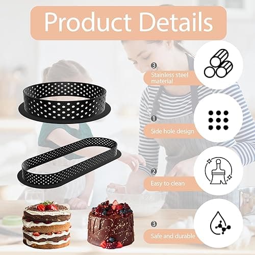 Txmyxgs 16PCS Mousse-Kreisring Kuchen,Perforierte Tortenringe, 8pcs oval 8pcs rund Kuchenform tartelette förmchen,Antihaft Kuchen Ringe Mit Lüftungslöchern für Desserts, DIY,Schwarzer thumbnail 5