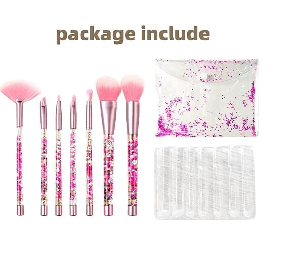 RAEEIKPHZ Sparkle Pink Makeup Brushes Set,Unicorn Glitter 7pc Foundation Blush Lip Nose Eyeshadow Eyebrow Loose Powder Fan Make Up Brushes Kit with Liquid for Kids Girls Teen Women Gift Present thumbnail 6