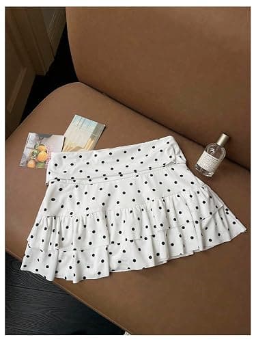 Milumia Women's Polka Dots Tiered Layered Mini Skirt Low Waist Short Ruffle Skirts thumbnail 4
