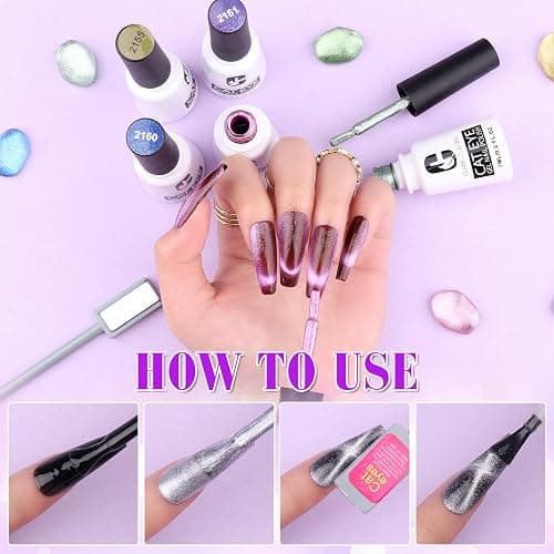 Clara Colors Vernis Semi Permanent Magnétique,9D Cat Eye Magnetic Vernis Gel Soak Off UV/LED Réfléchissant avec 12 Couleurs 8ml Auroras Diamond Effect Starter Set pour Salon Home DIY Art Gift thumbnail 6