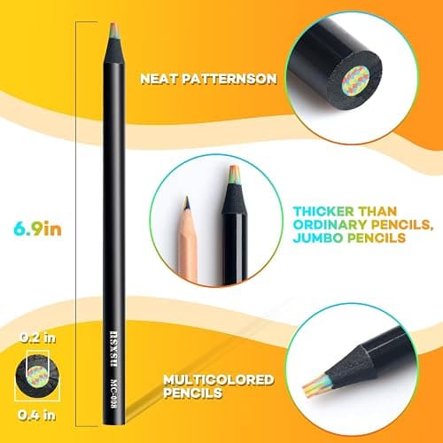 nsxsu 8 Pieces Rainbow Pencils for Adults and Kids, Jumbo Rainbow Coloured Pencil, Multicoloured Pencils for Art Drawing, Colouring, Sketching, Party Favours Bags thumbnail 2