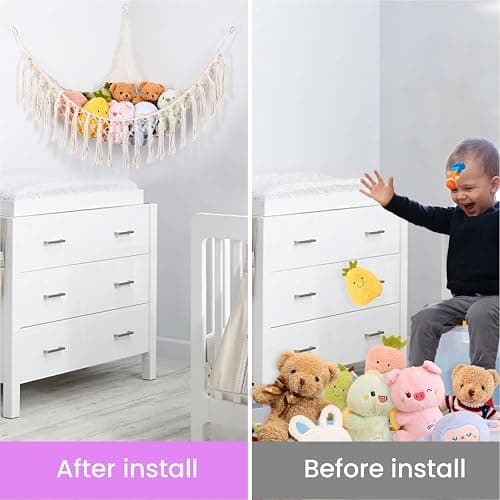 20 Color Change Stuffed Animal Hammock 75LEDs, 55in Extra Large Storage Macrame Hammock with 44-Key Remote, USB Hanging Plush Animal Net for Kids Bedroom Doll Room Corner Organizer (20 Colors, XL) thumbnail 5