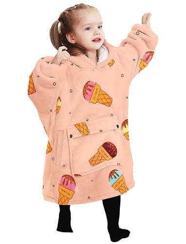 KFUBUO Wearable Blanket Hoodie for Kids Sherpa Patterns Oversized Sweatshirt Blanket With Pocket 6-10 Year Old Girl Birthday Gifts Ice Cream - Image 1