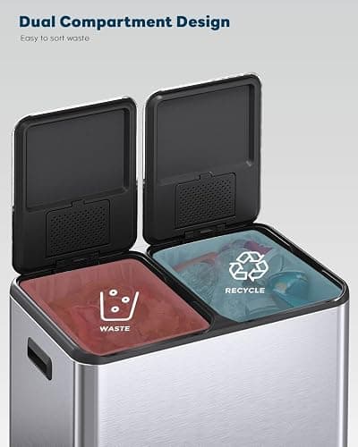 ComfyCorner 16 Gal (2 x 30 L) Dual Trash Can with Odor Control Box | Stainless Steel Kitchen Garbage Bin, Recycle Dustbin with Soft-Close Lid,Inner Buckets,Side Handle,Step Pedal,for Home Office thumbnail 5
