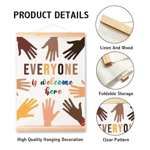 Multicultural Diversity Equality Poster Hanger Frame for Classroom School Nursery Wall Decor,Every One is Welcome Here Classroom Canvas Wall Art Poster Print Wall Hanging 16x12in thumbnail 3