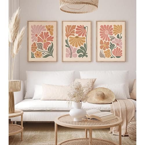 Boho Flower Wall Art Decor Abstract Floral Canvas Prints Botanical Plant Wall Art Pictures Minimalist Flower Market Painting Poster for Living foom Bedroom 16x24 Inch Unframed Set of 3 thumbnail 5