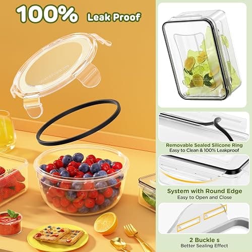 JSCARES 40 PCS Food Storage Containers with Lids Airtight (20 Lids &20 Containers) - Leakproof Meal-Prep Containers for Kitchen Storage Reusable Plastic Microwave/Dishwasher Safe with Labels & Pen thumbnail 3