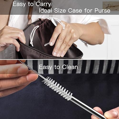 StrawExpert Set of 16 Reusable Stainless Steel Straws with Travel Case Cleaning Brush Silicone Tips Eco Friendly Extra Long Metal Straws Drinking for 20 24 30 oz Tumbler, Silver thumbnail 6