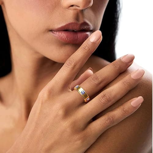 Evil Eye Fidget Ring for Women - 18K Gold Plated Stainless Steel Spinner Rings for Anxiety Relief, Ojo Turco Ring Luck Amulet, Turkish Faith Protection Stackable Jewelry Gift for Women Men thumbnail 2