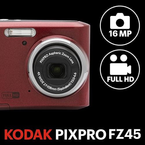 KODAK PIXPRO FZ45 16MP Compact Digital Camera, 4X Optical Zoom, AA, Red | 1080p Full HD Video, 27mm Wide Angle Lens, 2.7 Inch LCD, Point and Shoot, Digicam, Travel and Family Photos thumbnail 3