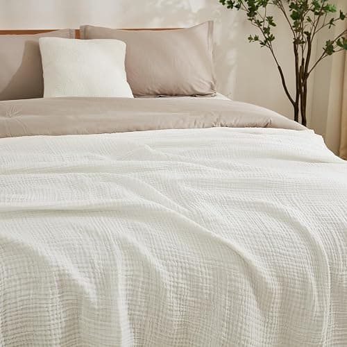 EMME Cotton Muslin Twin XL Blanket Breathable Gauze Soft Lightweight Adults Gifts for Women (White,66"x90") thumbnail 3