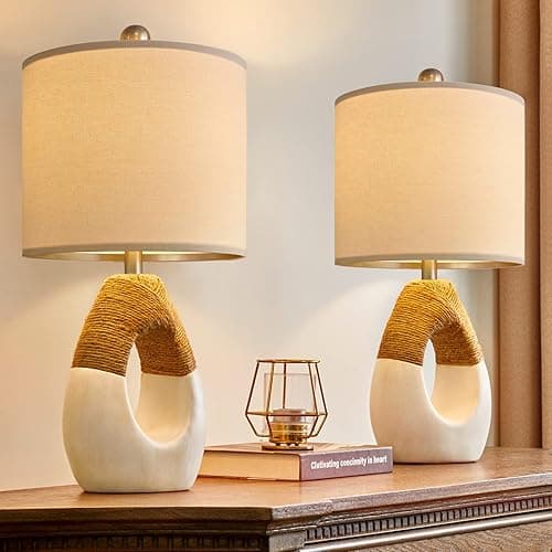 OYEARS Boho Table Lamps Bedroom Living Room Set 2 Small Farmhouse Rattan Table Lamp 19”Rustic Home Decoration Nightstand Bedside Lamp for Office Compatible with Smart Light Bulbs(Not Include Bulbs) - 1-EGG