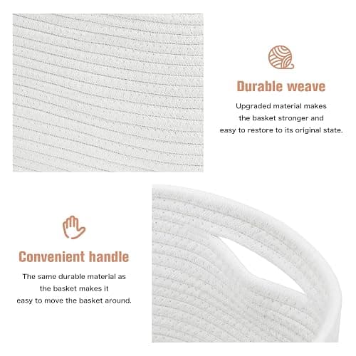 ECDYQXVU Cotton Rope Shelf Storage Basket, 15x10x9 in, Shelf Storage Baskets for Clothes, Toys, Towels, Books, Laundry (White, 1 Pack) - 1 Pack - White thumbnail 3