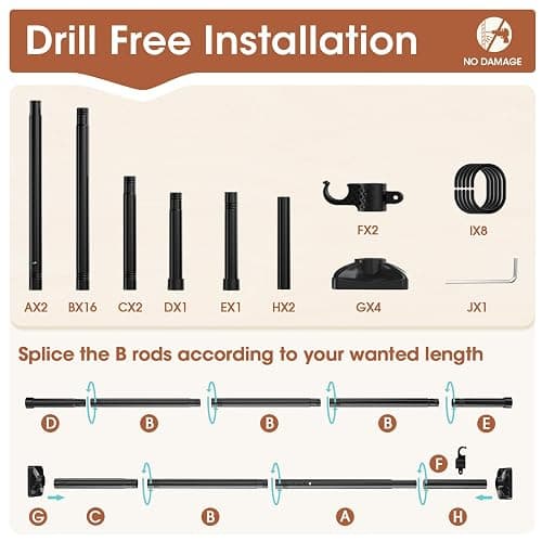 SUNALLY Room Divider Curtain Rod, No Drilling Room Separator for Space Partition Adjustable 4-10ft(H) 28-70inch(W) Heavy Duty Temporary Wall Divider Floor to Ceiling Tension Rod, Black thumbnail 6