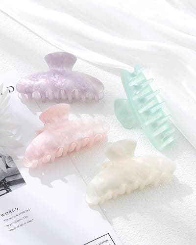 4Pcs Large Hair Claw Clips - Acrylic Big Hair Clips for Thick Hair Strong Hold Hair Jaw Clips Non-slip Banana Hair Barrettes Clips for Women Girls (Sparkle(white/purple/pink/green)) thumbnail 6