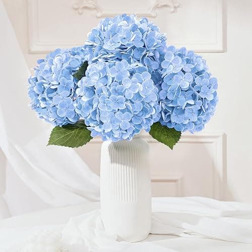 4 Pcs Blue Hydrangea Artificial Flowers, Latex Real Touch Hydrangea Flowers, 19.6'' Full Faux Hydrangea Flowers Fake Flowers for Home Decor Party Wedding Centerpiece Bouquet Floral Arrangements - Image 1