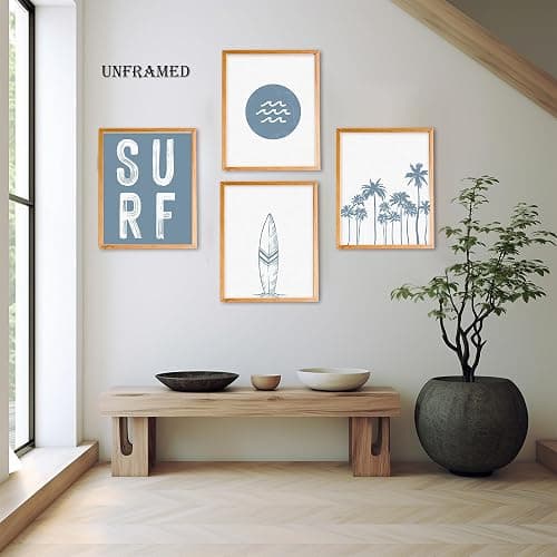BearCake Coastal Summer Beach Surfing Wall Art Set of 4, Surf Room Decor, Beachy Room Decor Aesthetic, Coastal Wall Decor, Nautical Wall Art Decor, Coastal Beach House Decor, 8x10 Inches thumbnail 2