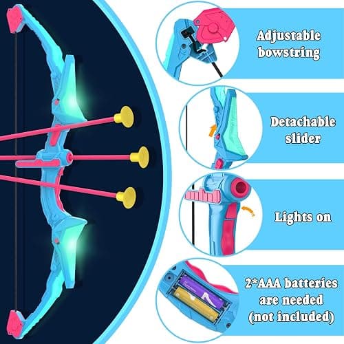 2 Pack of Kids Bow and Arrow Set, Light Up Archery Toy Set with 14 Suction Cup Arrows & Standing Target, Perfect Kids Indoor and Outdoor Toys Birthday Gifts Ideas for 4 5 6 7 8 9 10 Year Boys Girls thumbnail 4
