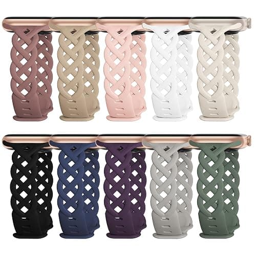 Slim Silicone Bands Compatible with Apple Watch Band 40mm 38mm 41mm 44mm 45mm 42mm Women Floral Breathable Braided Lace Thin Sport Strap Replacement Wristbands for iWatch SE Series 9 8 7 6 5 4 3 2 1 - Image 1