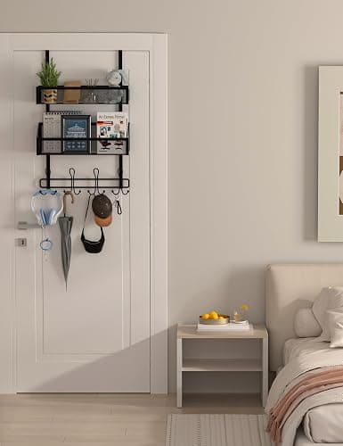 Couwilson Over The Door Hooks Organizer Storage - Over The Door Hanger for Coat Rack, Storage with 12 Hook & 2 Mesh Baskets, for Bathroom,Bedroom,Kitchen,Office (2Tier Basket with 12 Hooks) thumbnail 5