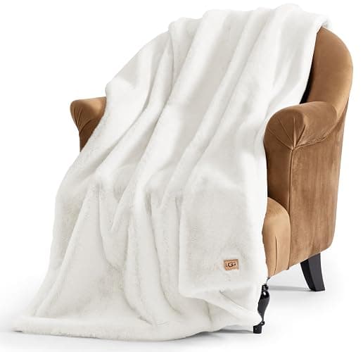 UGG Plush Faux Fur Throw Blanket Reversible Medium Weight Luxury Soft Throw Blankets for Bed or Chair, Hypoallergenic, Machine Washable, Home Decor, 50-inch x 70-inch, White Snow (Euphoria) - Image 1