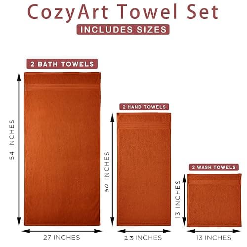 COZYART Burnt Orange Bath Towel Set for Bathroom Turkish Cotton Thick Soft Absorbent Durable 650 GSM Towel Sets of 6, 2 Large Bath Towels, 2 Hand Towels, 2 Washclothes thumbnail 3