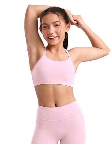 CRZ YOGA Girls Butterluxe Y Back Sports Bra - Yoga Athletic Casual Tops Scoop Neck Spaghetti Strap Padded Crop Kids Teen - Image 1