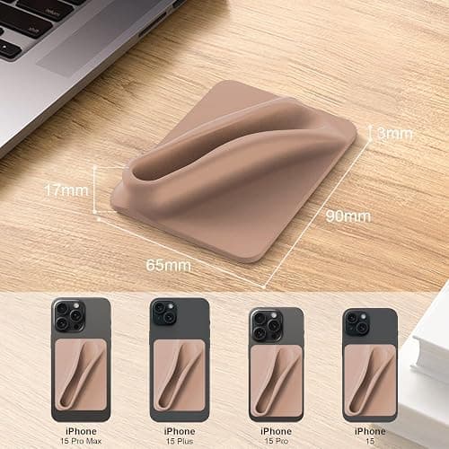DOB SECHS 2 Pack Silicone Lip Holders for Cell Phone Lipstick Lip Glaze Phone Case Back Stick On Holder for iPhone and Android Smartphone, Khaki and Grey thumbnail 4
