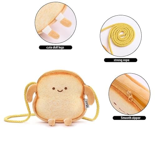 Veediyin Plush Toast Crossbody Bag Cute Toddler Purse for Girls Gifts Kawaii Mini Purse for girl Y2K Wallet 3-12Year (Yellow) thumbnail 5