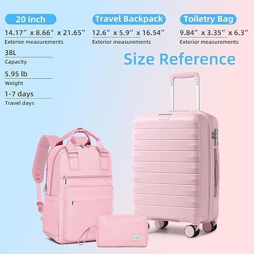 LARVENDER Luggage Sets 3 Piece, Hardside PP Carry On Suitcase with 360° Spinner Wheels TSA Lock Luggage Sets for Women, Orchid Pink thumbnail 6