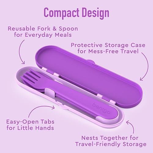 Bentgo Kids Plastic Utensil Set - Reusable Fork, Spoon & Storage Case, PFAS- & BPA-Free, Easy-Grip Handles, Lightweight, Dishwasher Safe, School Lunch, Travel & On-the-Go (Purple) thumbnail 5