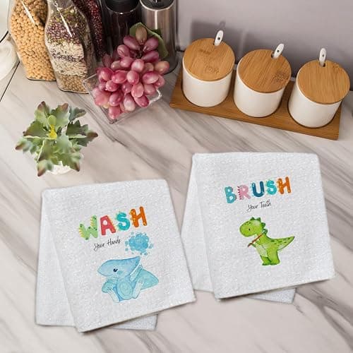 Qabliqo Cartoon Dinosaurs Bathroom Hand Towels, Dinosaur Bathroom Decor, Brush and Wash Cute Dino Decorative Hand Towels for Kids Bath Room Washroom, 16x24 Inch Set of 2 - Cartoon Dinosaurs Bathroom thumbnail 5