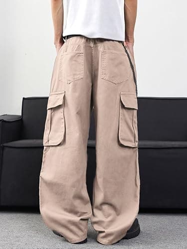 DFGIGT Mens Denim Baggy Pants with Cargo Pockets Mid Weight Casual Streetwear Wide Leg Jeans Hip Hop Skater Trousers thumbnail 5