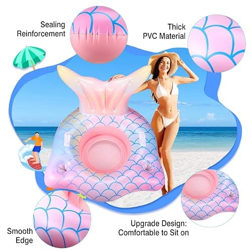 Inflatable Pool Float Mermaid Tail Pool Floating Chair 45“ with Cup Holders, Backrest, Mesh Bottom and Handles Summer Water Fun Beach Party Swimming Pool Toys for Kids Children Adults Water Activities thumbnail 5