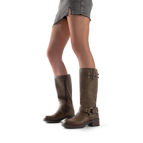 DREAM PAIRS Women's Knee High Boots Combat Boots Goth Boot Lace Up Adjustable Buckles Chunky Low Heel Fall Booties with Side Zipper to Put on and off thumbnail 9
