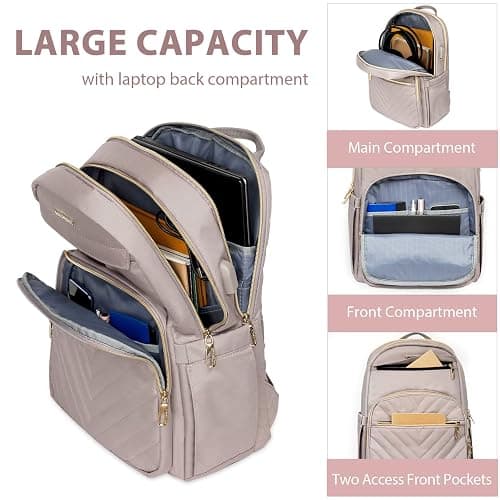 VANKEAN 15.6 Zoll Laptop Rucksack Damen, Schulrucksack wasserdicht Damen Herren Arbeitstasche mit USB Ladeanschluss für Universität Business Arbeit Reisen Camping,Rosa thumbnail 5