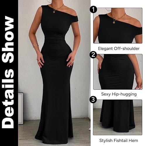 Gkaopi Robe Femme Sexy sans Manches Une Épaule Robes Longue Moulante Elégant Bodycon Maxi Robe de Soirée D'éte Décontracté Plissée Couleur Unie Wrap Robes pour Clubbing Cocktail Prom Fête thumbnail 7
