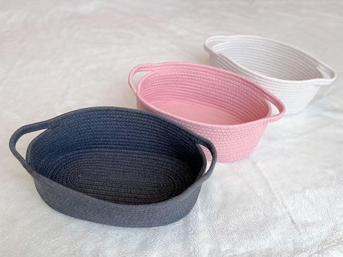 GiftExpress Pink Woven Easter Basket - 13" x 8" x 5" Cotton Rope Organizing Baskets for Baby Items or Cat & Dog Toys - Cute Soft Gift Storage Bin w/ Handles thumbnail 7