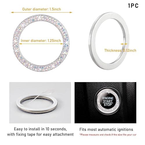 Kewucn Bling Crystal Double Rhinestone Car Engine Start Decoration Ring, Sparkling Push Start Button Sticker, Key Ignition & Knob Ring Decoration, Bling Car Interior Accessory(AB) thumbnail 2