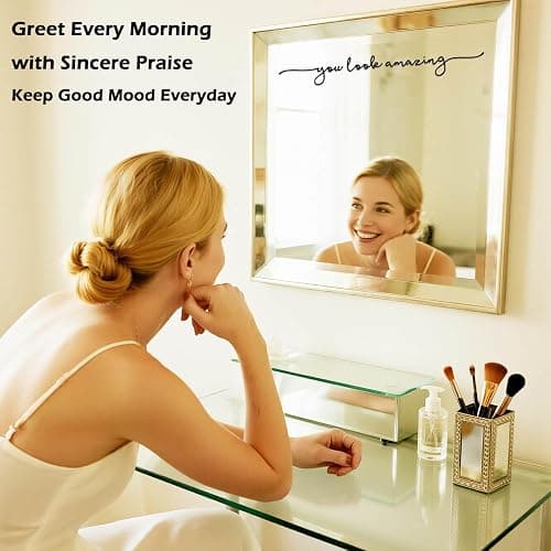 ZONICE You Look Amazing Mirror Decal - 18 x 2.5 Inch Mirror Vinyl Slogan Wall Sticker for Bedroom,Living Room,Office,Bathroom,Beauty Salon,Hair Salon.Inspirational Quotes Decal for Women,Girl,Student thumbnail 2