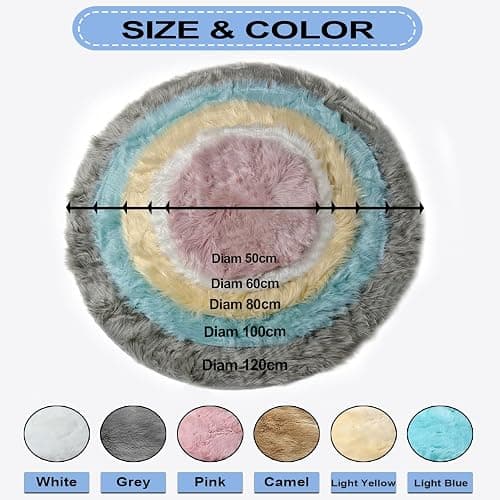 HARESLE Faux Fur Rug Round Shape Shaggy Rugs Floor Carpet for Bedroom Living Room Kids Room (White,Diam 50cm/19.6in/1.64ft) thumbnail 2