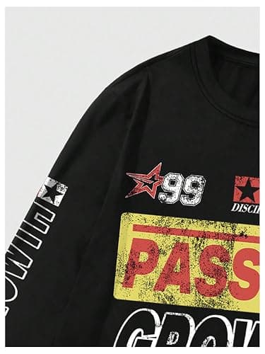 RoseSeek Men's Number Print Jersey Tops Graphic Tee Long Sleeve Crew Neck T-Shirt Streetwear thumbnail 4