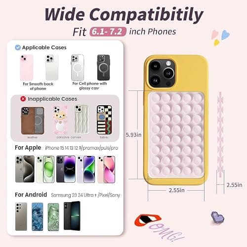 (7 Pack) Silicone Suction Cup Phone Case Mount Double Sided, Sticky Phone Grip with Higher Suction Power for Cell Phone, Pink & Blue & Clear & Black & White & Hot Pink & Lavender thumbnail 6