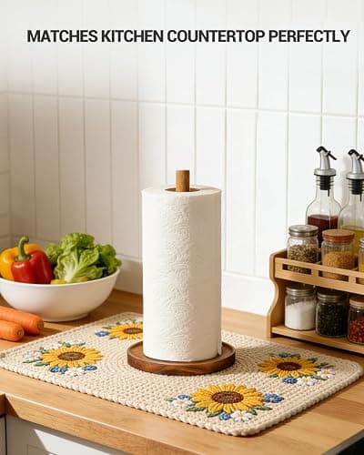 NESAPTO Paper Towel Holder Countertop, Wooden Standing Paper Towel Roll Stand for Rustic Farmhouse & Cottagecore Decor, Kitchen Bathroom Essential, Brown thumbnail 7
